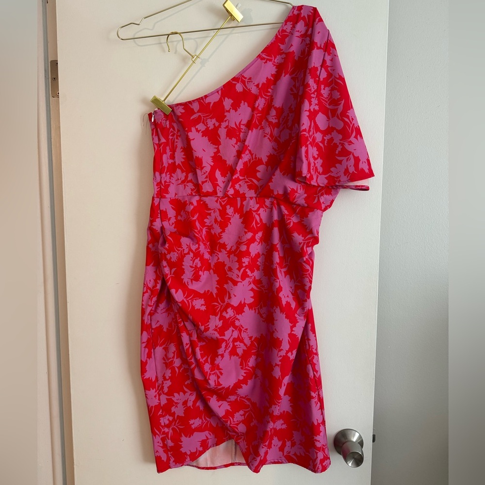 Pink and Red One Shoulder Dress